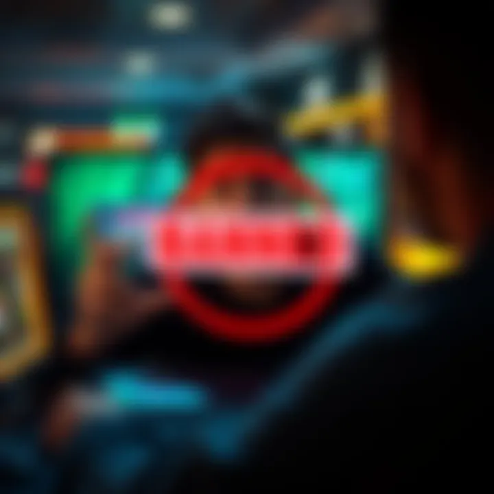 A shocked person looking at their computer screen after being banned from a casino platform, with a message indicating the ban.