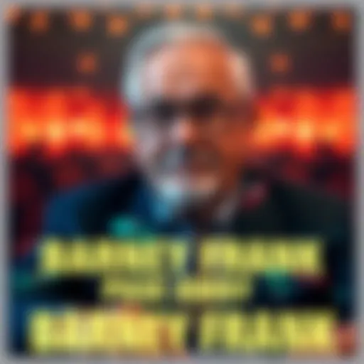 A portrait of Barney Frank, a prominent U.S. Congressman known for supporting online poker legalization, with a somber backdrop, reflecting his impact on the gaming community.