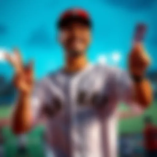 A smiling person celebrating a successful 5-leg parlay bet on a baseball game, with a baseball jersey and a ticket in hand.