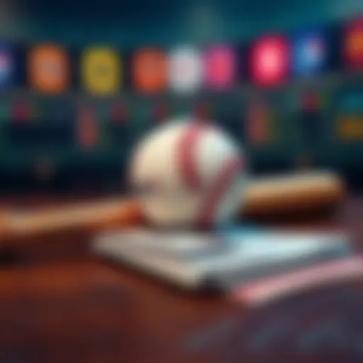 A baseball bat and ball with betting slips on a table, symbolizing MLB betting tips