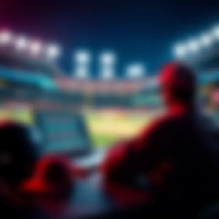 A person analyzing MLB betting options with a laptop and baseball gear in view