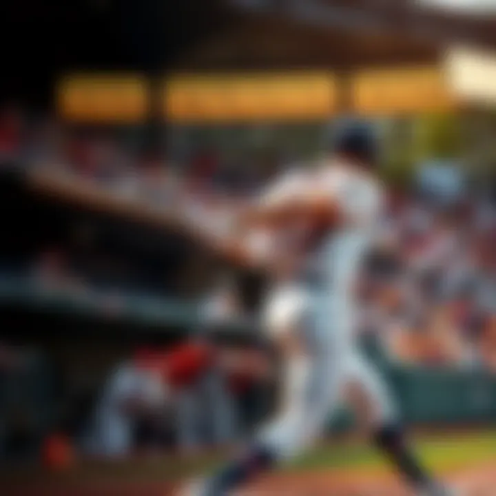 A baseball player swings at a pitch, hitting a home run during a game with fans in the background.