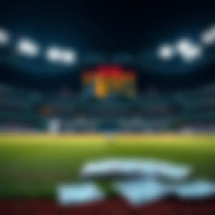 A baseball field with betting slips and a scoreboard in the background, showing excitement for game day.