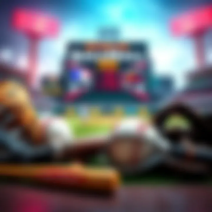 A collection of baseball gear including a bat, glove, and a scoreboard showing upcoming games for betting tips