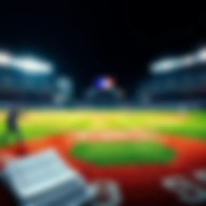 Baseball Betting Tips A baseball field with players in action and betting slips in the foreground, representing MLB betting opportunities