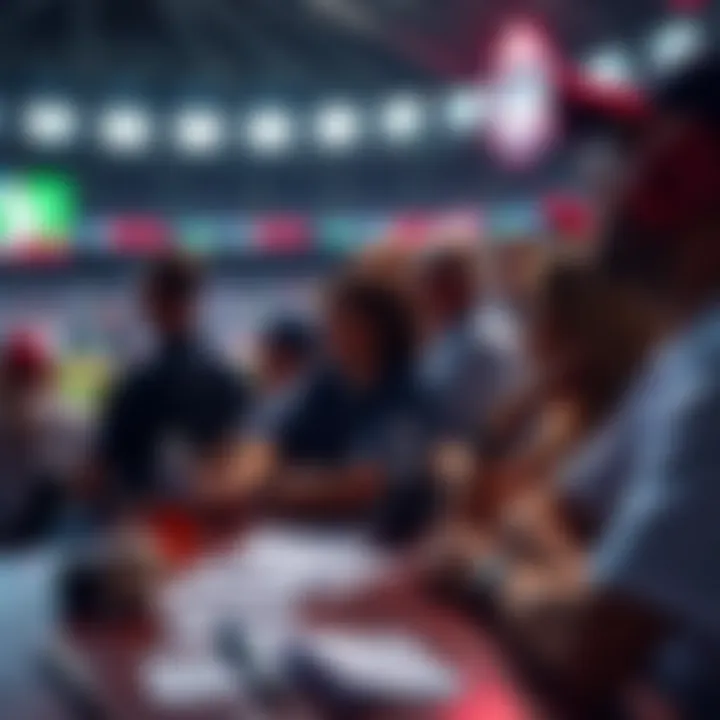 A collage of baseball fans watching a game and betting slips on a table