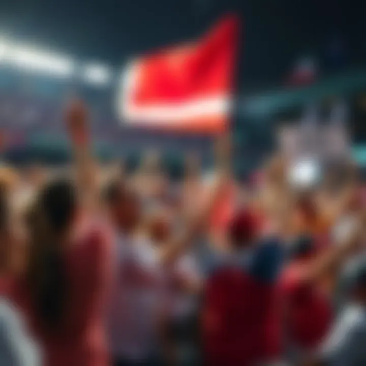 A group of excited baseball fans cheering and holding signs during a World Baseball Classic game