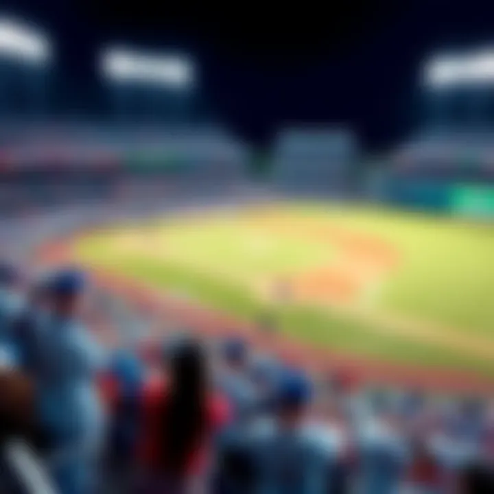 Baseball field with players and fans Players on a baseball field with cheering fans in the stands during a MLB game.
