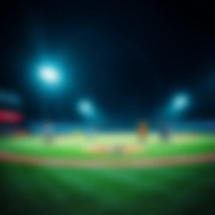 Players on the field during a baseball game at night under stadium lights