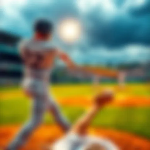 A baseball player swings a bat, connecting with a pitch and sending the ball soaring into the air during a game