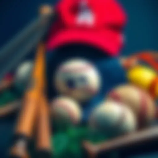 A collection of baseball equipment with a focus on home run betting strategies, including bats, balls, and a baseball cap.