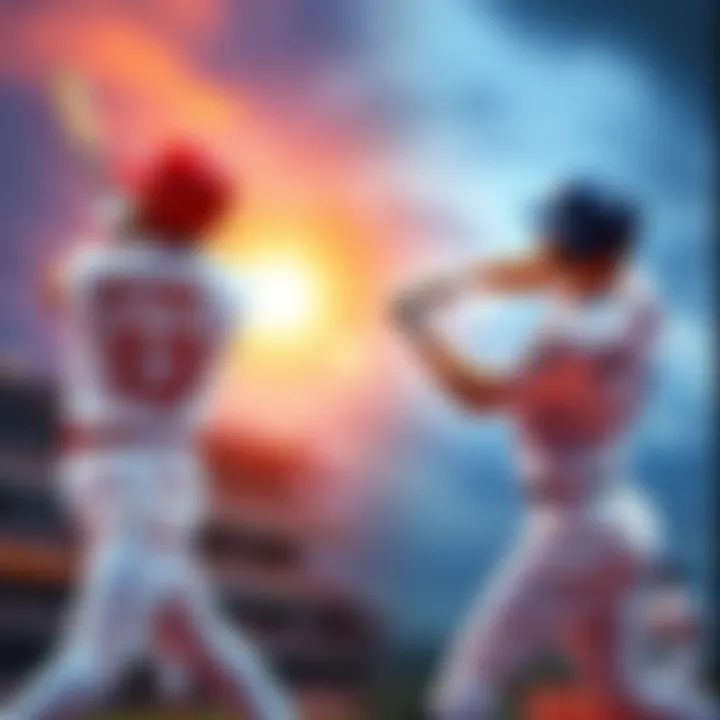 Two baseball players swinging bats to hit home runs during a game
