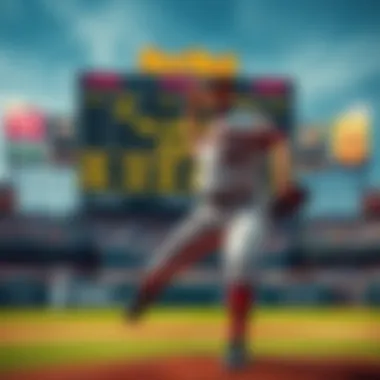 Baseball pitch controversy A baseball player throwing a pitch during a game with a scoreboard showing the game details, highlighting a strike dispute.