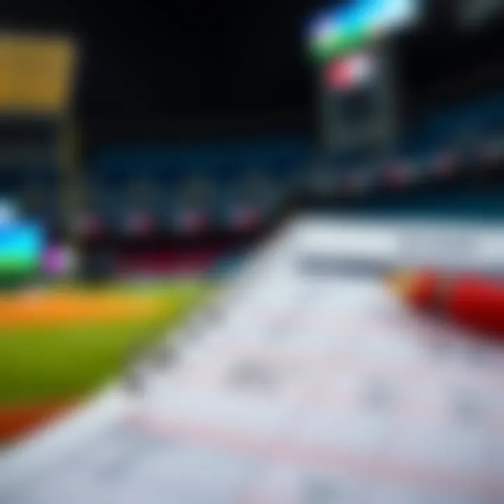 A close-up of a baseball pitching spreadsheet with notes and statistics for a game.