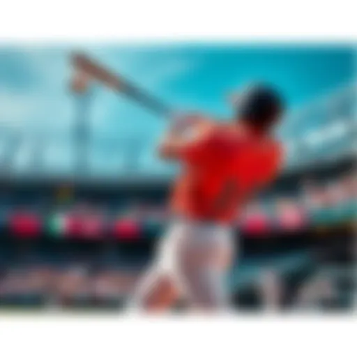 Baseball player hitting a home run A baseball player swings a bat, hitting the ball into the sky during an opening day game.