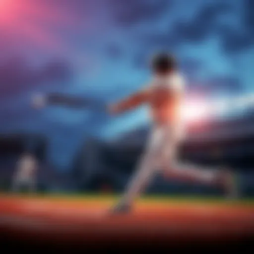 A baseball player in action, swinging a bat to hit a ball into the sky during a game