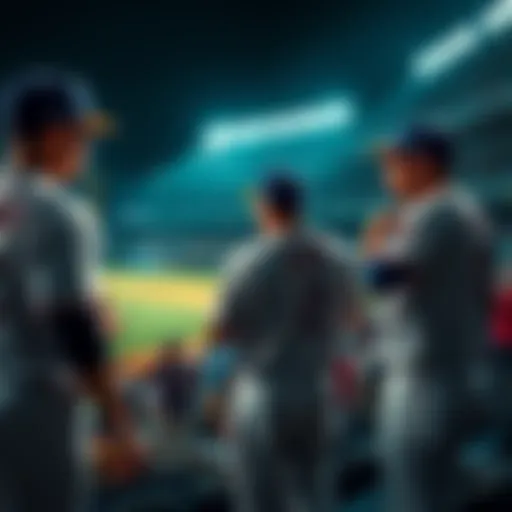 Baseball players and fans showing frustration over a controversial pitching change during a game