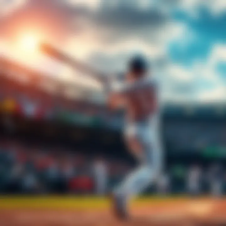 A baseball player swinging a bat with a ball flying into the sky and fans cheering in the background
