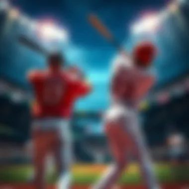 Baseball players ready for home run Two baseball players swinging bats during a game, aiming for home runs, with stadium crowd in the background.