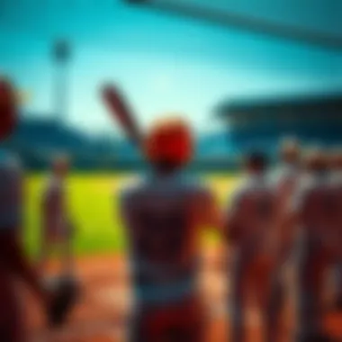A group of baseball players in uniform getting ready to hit during practice