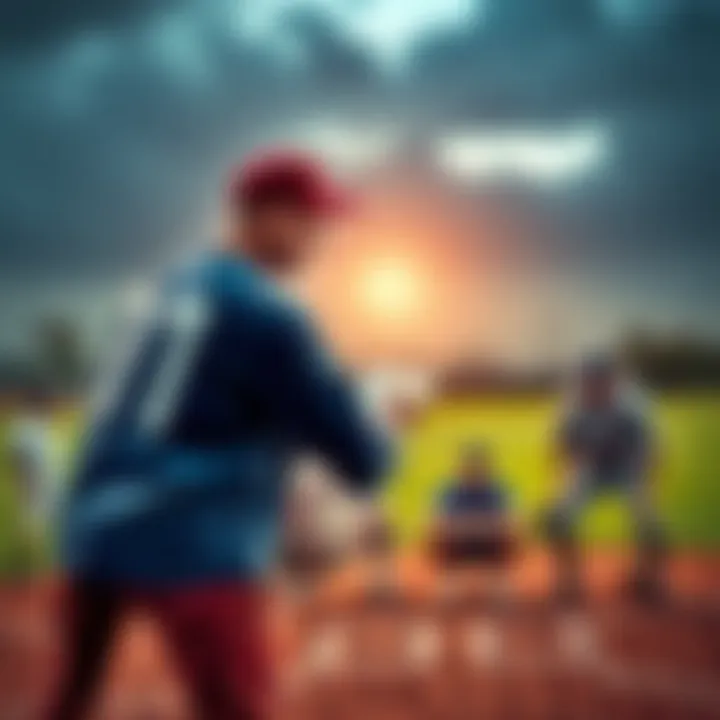 A baseball coach showing strategies to players on the field