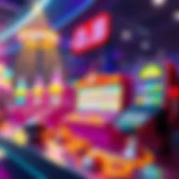A colorful gaming setup featuring a slot machine with bright lights and symbols, inviting players to join the fun with low stakes of 0.8 dollars per round.