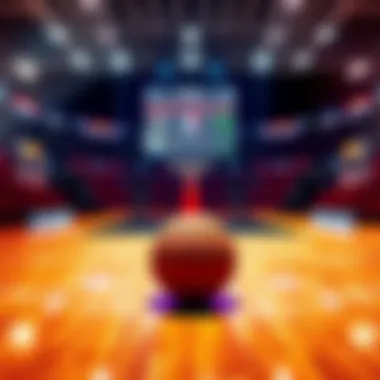 A basketball court with betting odds and tips displayed on a screen