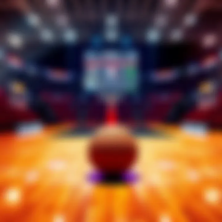 A basketball court with betting odds and tips displayed on a screen