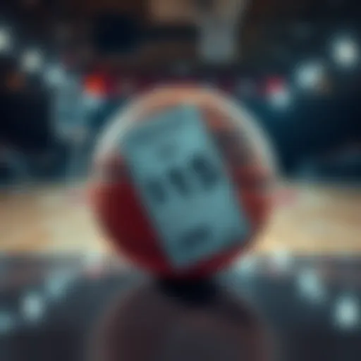 A basketball with a bet slip showing a wager of 15 dollars and a potential payout of 200 dollars, set against a basketball court background.