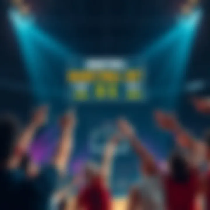 Basketball bets winning night A basketball game scene showing a scoreboard with winning scores and excited fans celebrating their bets
