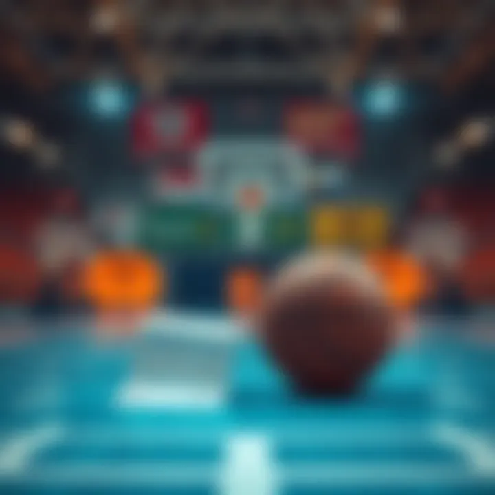 A basketball court with a betting slip and a basketball on it