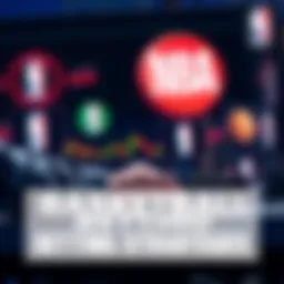 A person analyzing basketball stats and placing bets on a laptop with NBA logos in the background.
