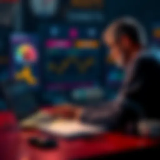 A person analyzing basketball statistics with a laptop and notes, focusing on the Nuggets' game