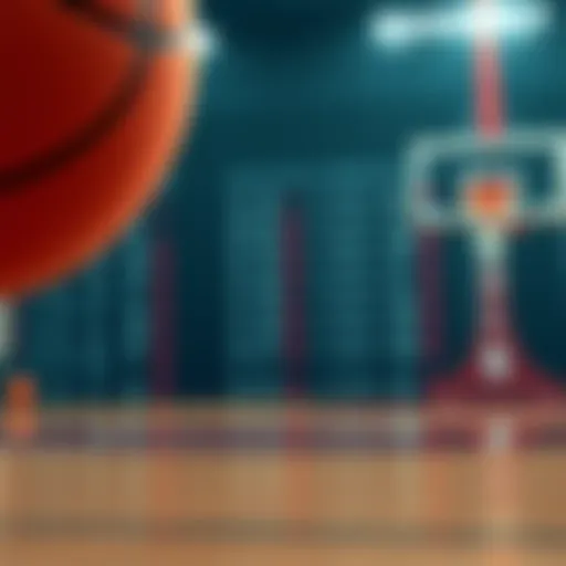 A basketball with betting odds and a game schedule in the background