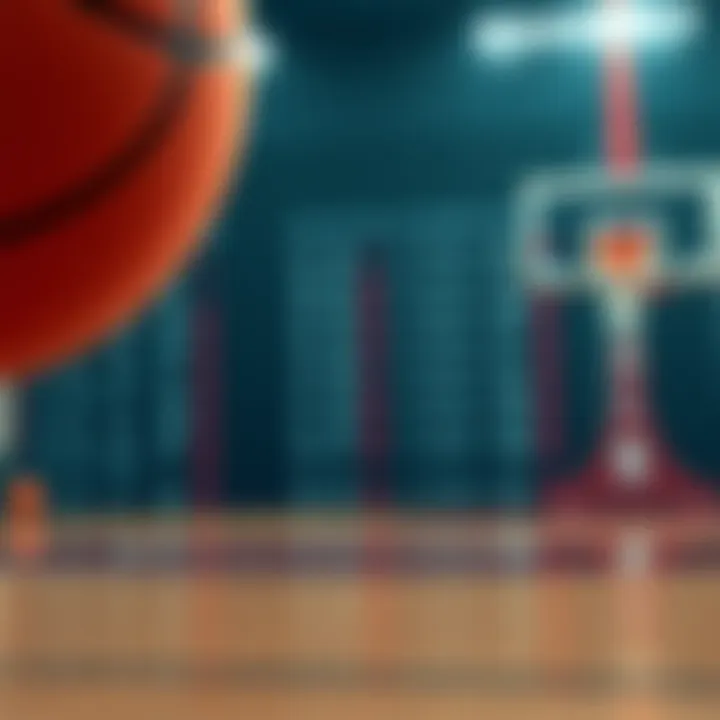 A basketball with betting odds and a game schedule in the background