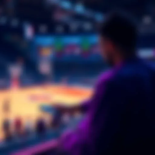 A person reviewing basketball stats and placing bets on a smartphone before an NBA game.