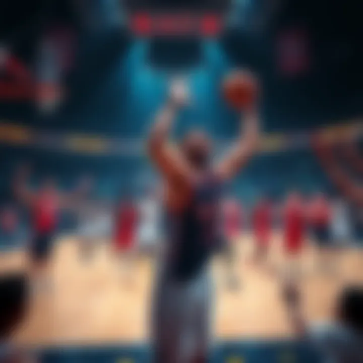 Basketball players celebrating a game-winning moment Players celebrating a last-minute win in a close basketball game, showing excitement and teamwork