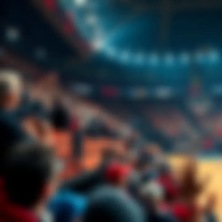 Fans cheering in a stadium during the first game of the basketball finals