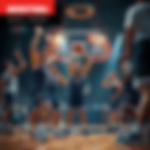 A basketball game showing one team celebrating a big win while the other team looks disappointed