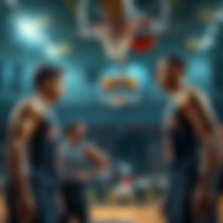 A tense basketball game scene with players exchanging intense looks after a foul call during overtime.
