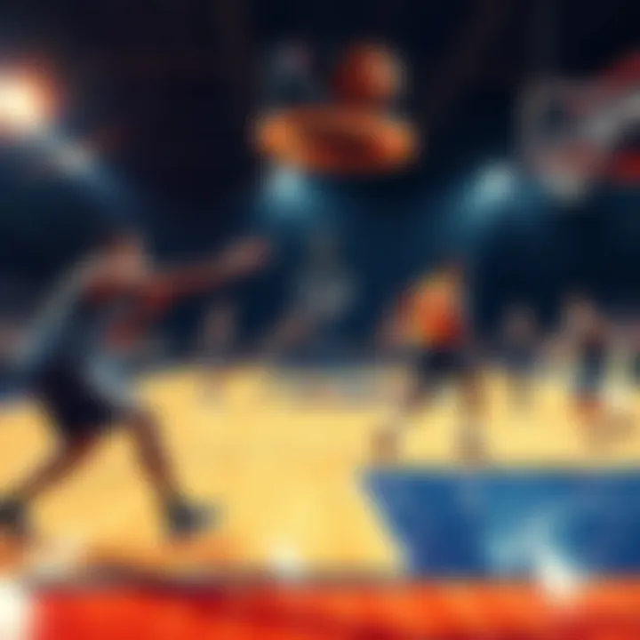 Basketball Game Third Quarter Action Players on a basketball court during the third quarter, showcasing intense gameplay and strategy changes.
