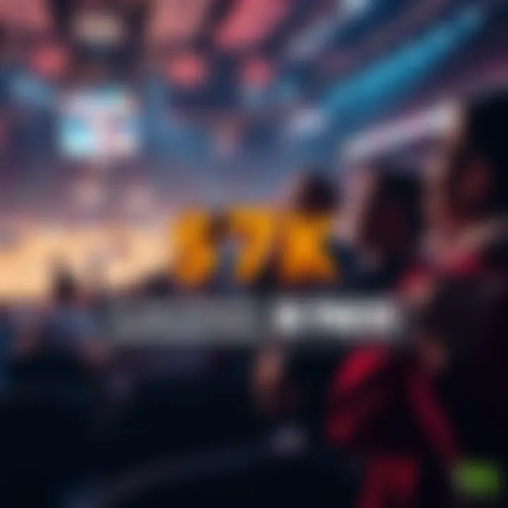 Excited fans watching a basketball game during March Madness with a prize announcement banner for $7k