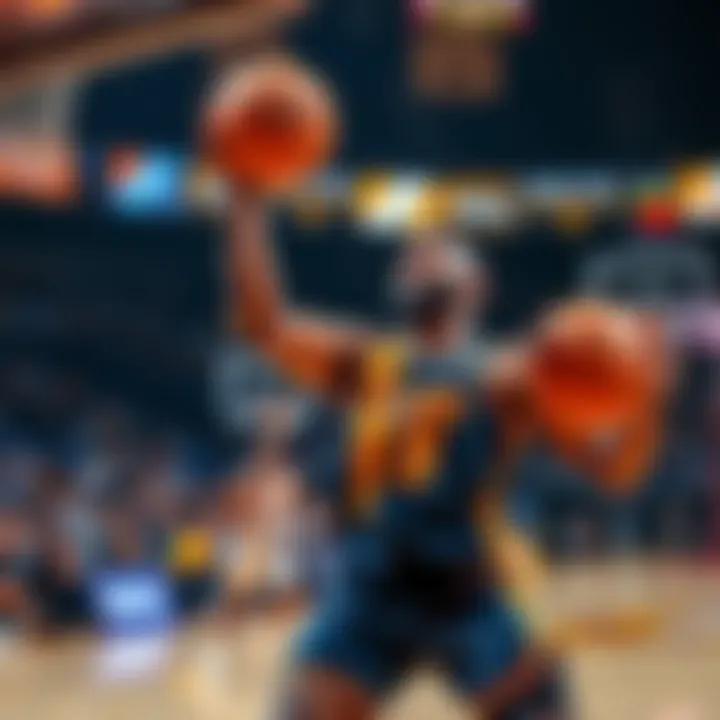 A basketball player passing the ball to a teammate during a game, representing teamwork and strategy