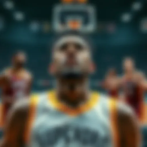A basketball player looks frustrated after failing to grab a crucial rebound in a game, with teammates reacting in disappointment.