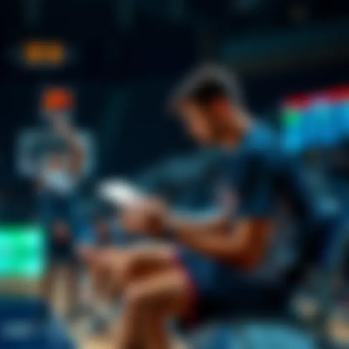 A basketball player reviewing game statistics on a clipboard while sitting on the bench