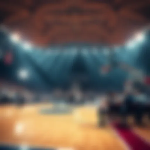 Two basketball teams are on the court, preparing for an exciting match, with fans eagerly waiting and cheering