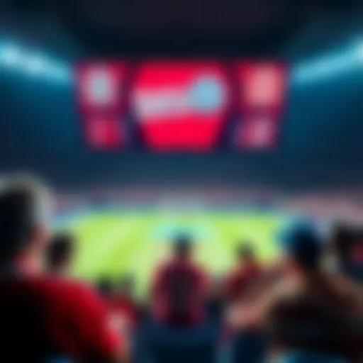 Fans watching a Bayern Munich game with a scoreboard showing current goals and player stats