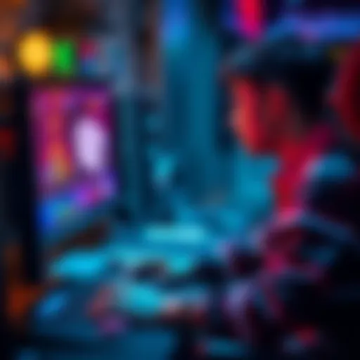 A beginner sitting at a computer, focused on an online poker game, with cards and chips on the screen.