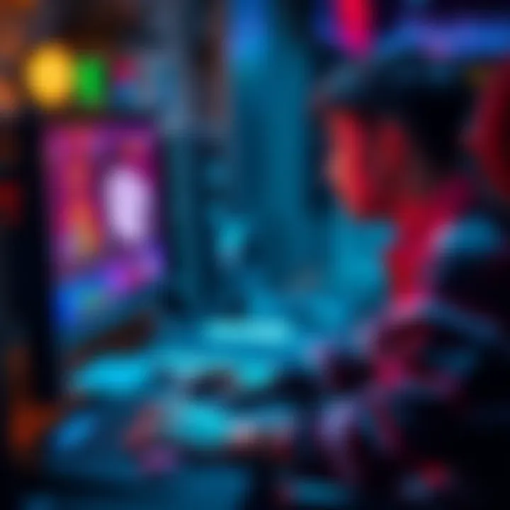 A beginner sitting at a computer, focused on an online poker game, with cards and chips on the screen.