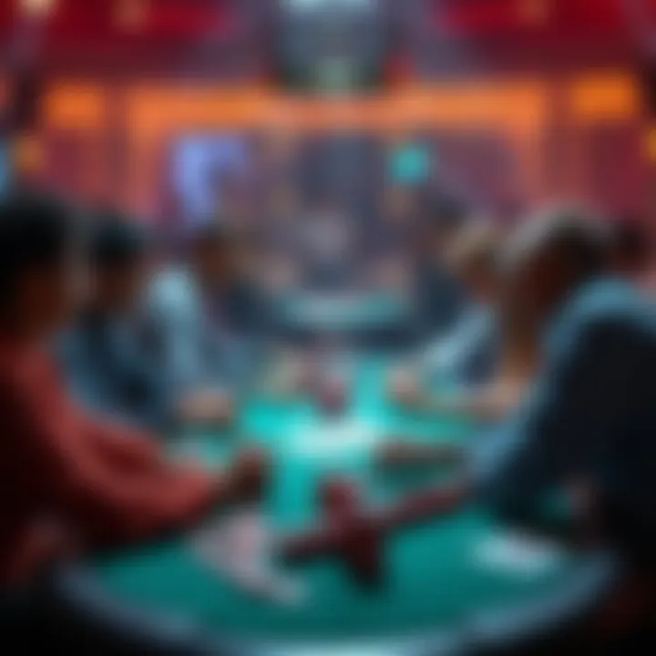 Beginner learning poker A group of beginners gathered around a poker table, learning the rules of live poker with cards and chips